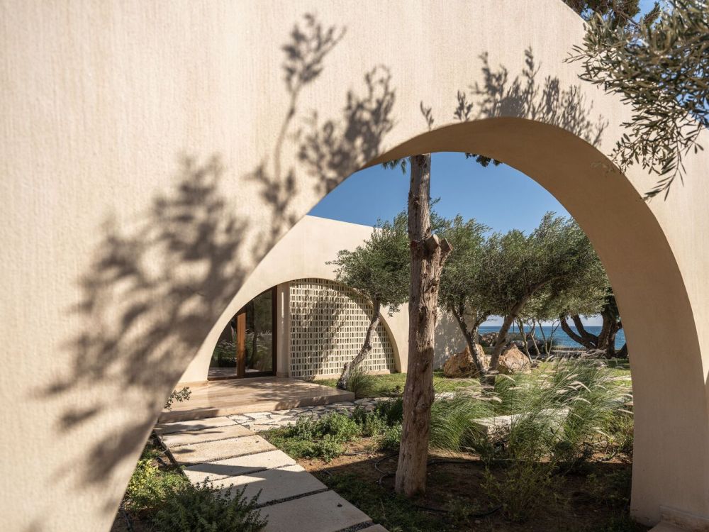 Crete House Villa by Entopos Architects Arched Doors