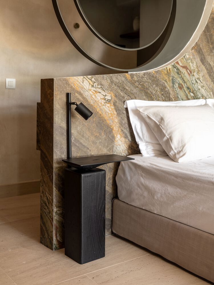Crete House Villa by Entopos Architects accents nightstand