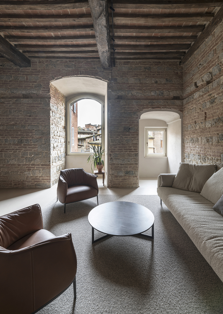 Minimalist Home Inside a Medieval Tower in Siena seating