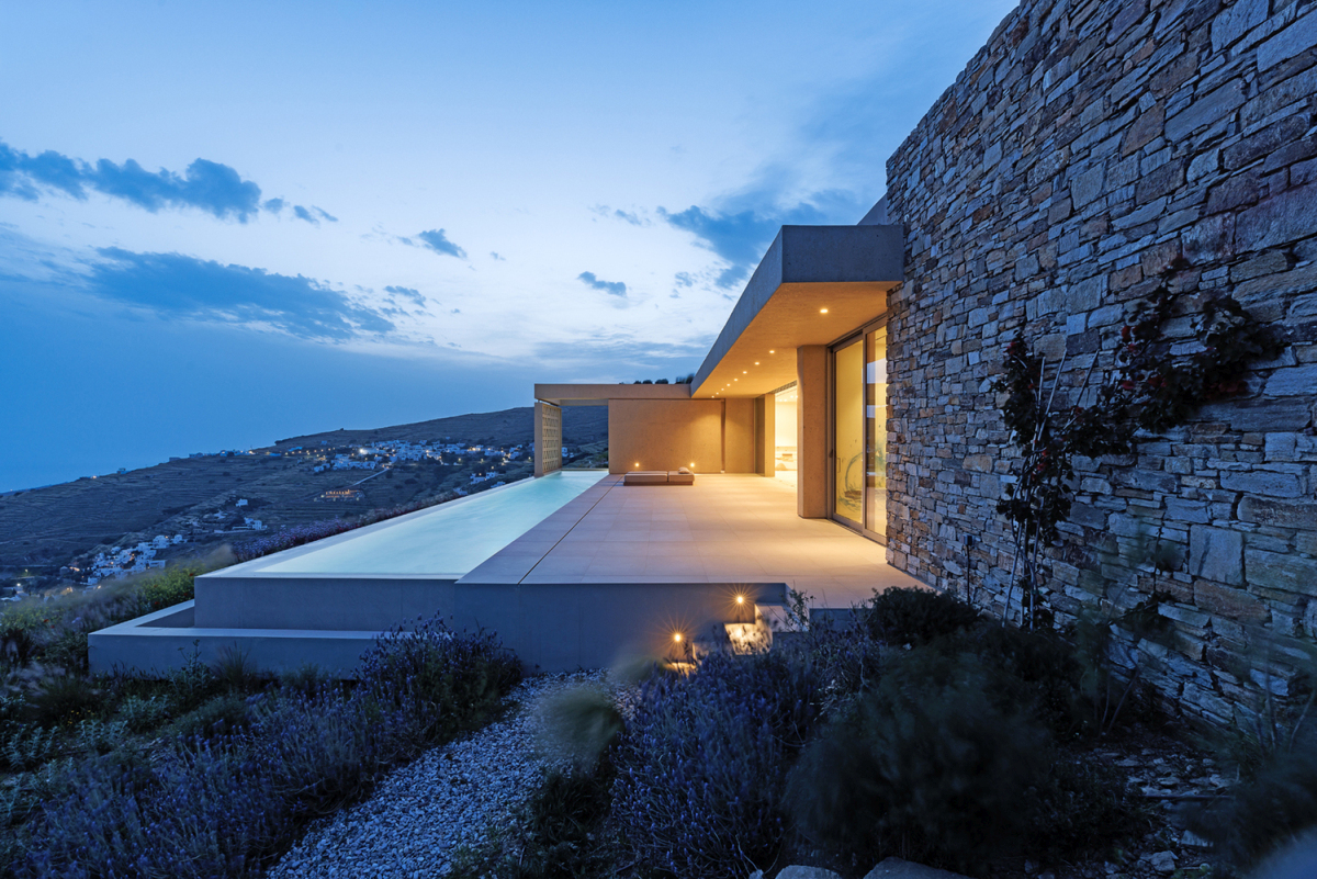Slot House in Greece night view