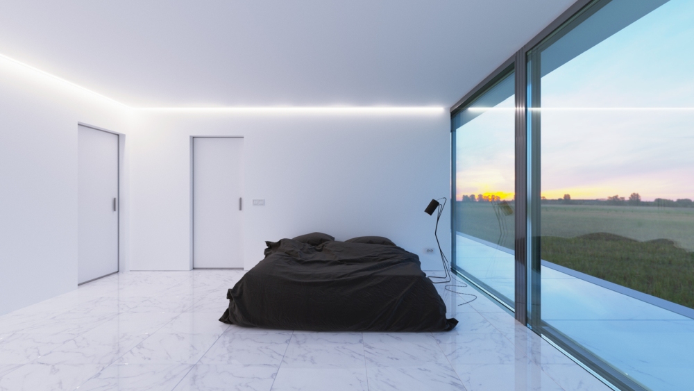 White Line Minimalist House Nravil Architects bedroom