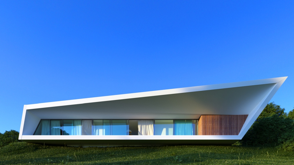 White Line Minimalist House Nravil Architects large windows