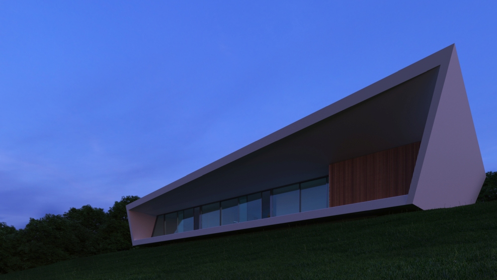 White Line Minimalist House Nravil Architects sunset