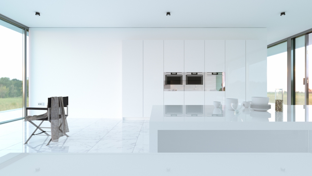 White Line Minimalist House Nravil Architects white kitchen