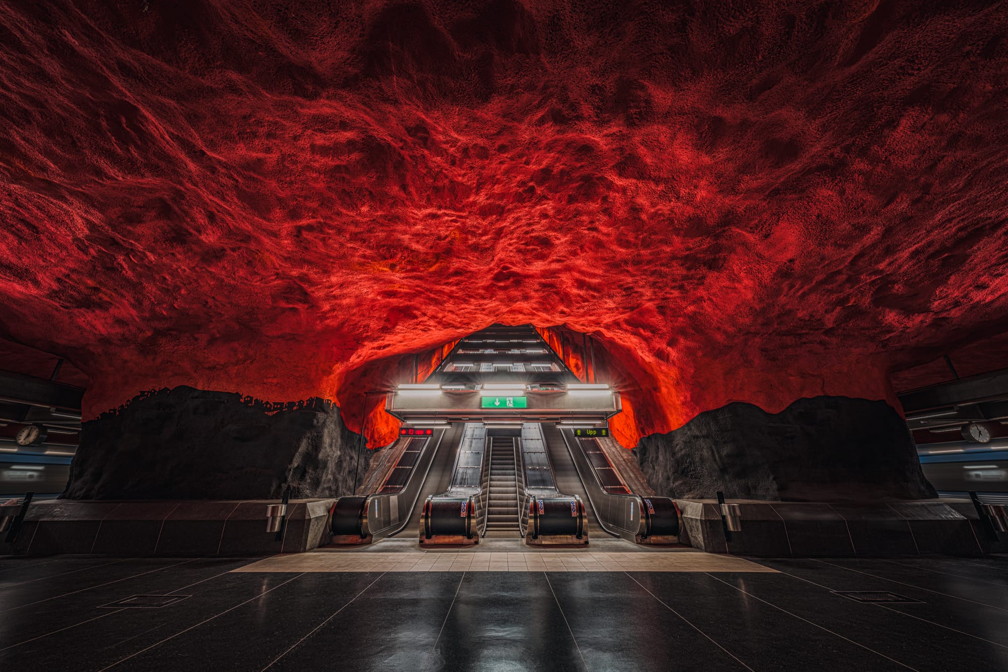 the interior of a Stockholm subway station