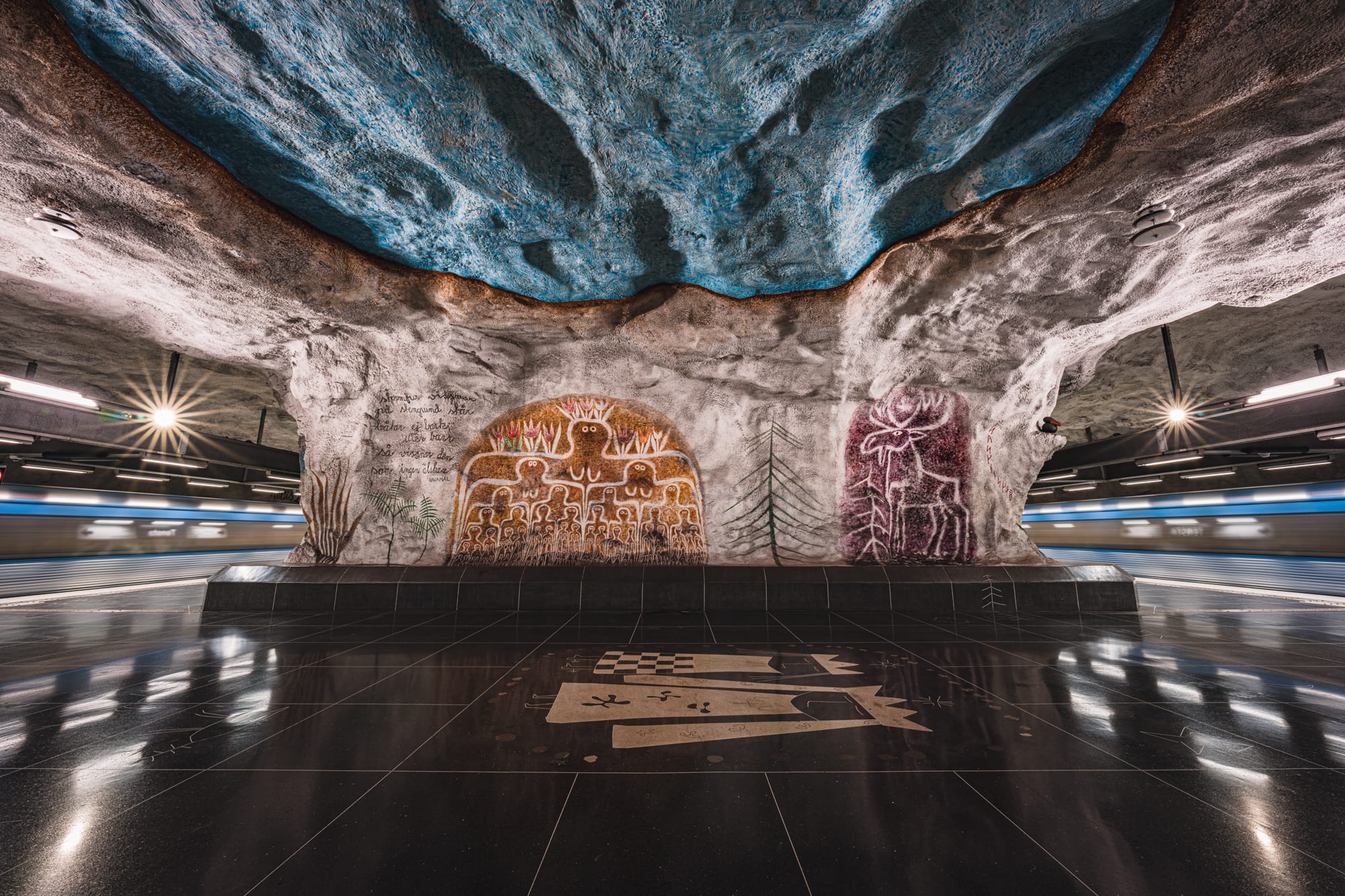 the interior of a Stockholm subway station