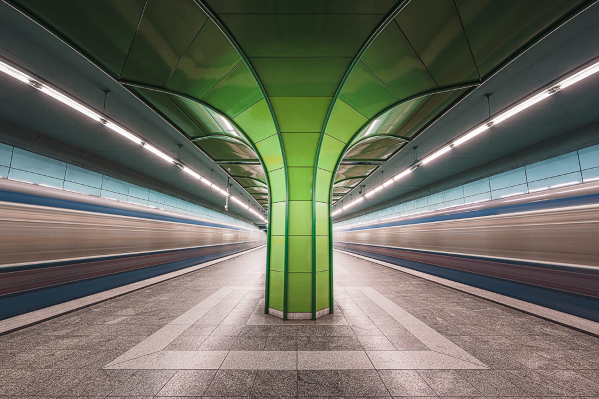 the interior of a Munich subway station