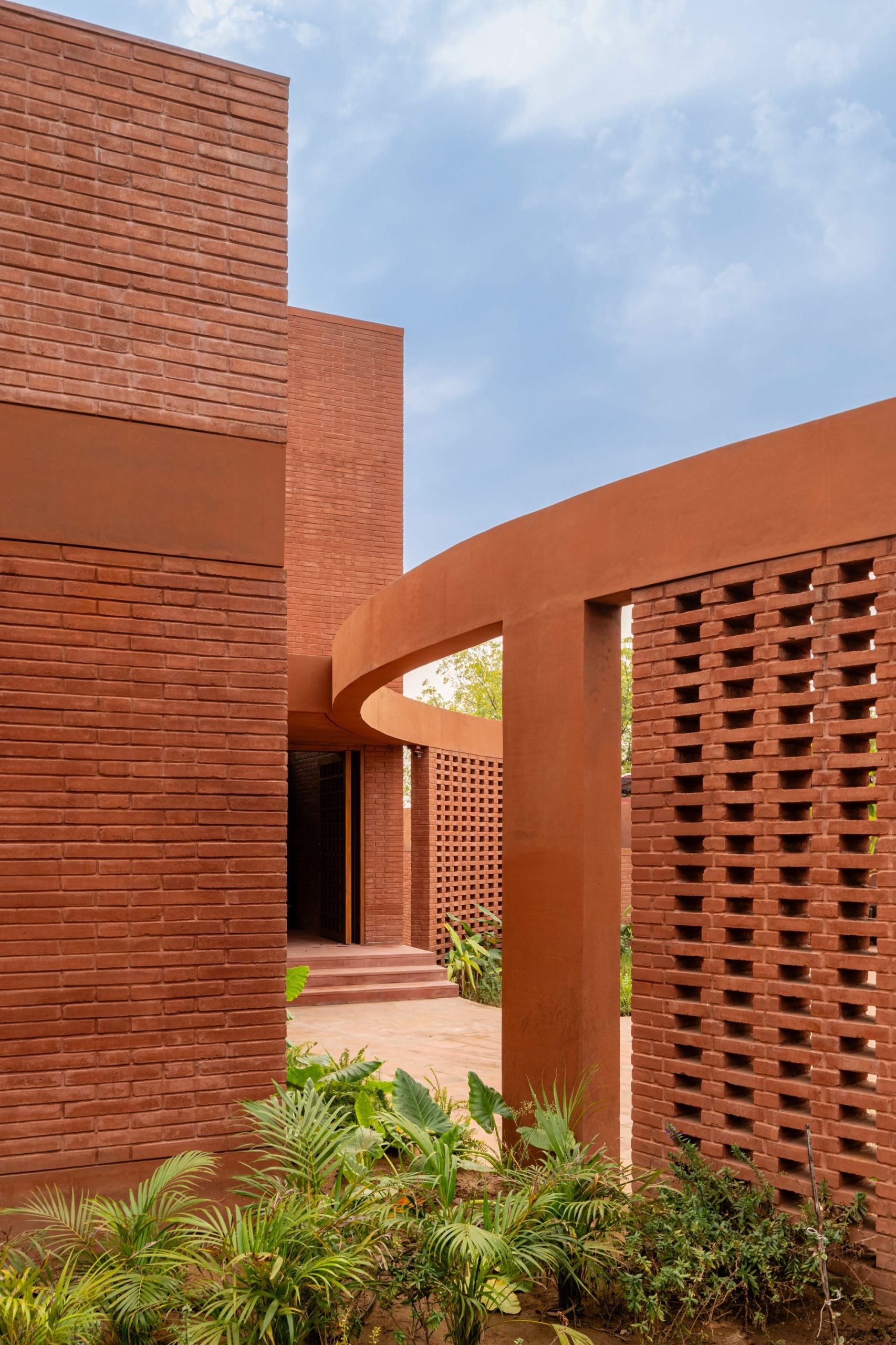 a detail of a contemporary brick home