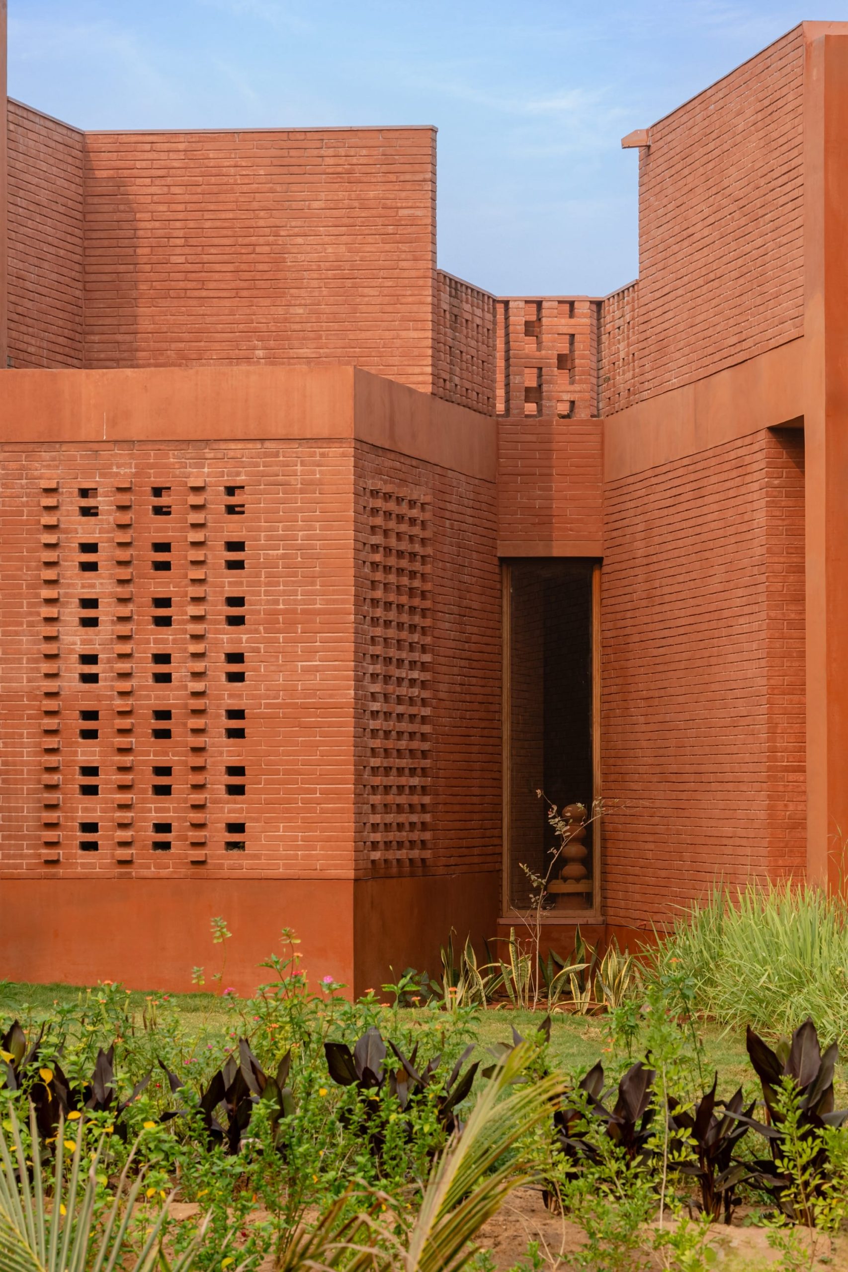 a detail of a contemporary brick home