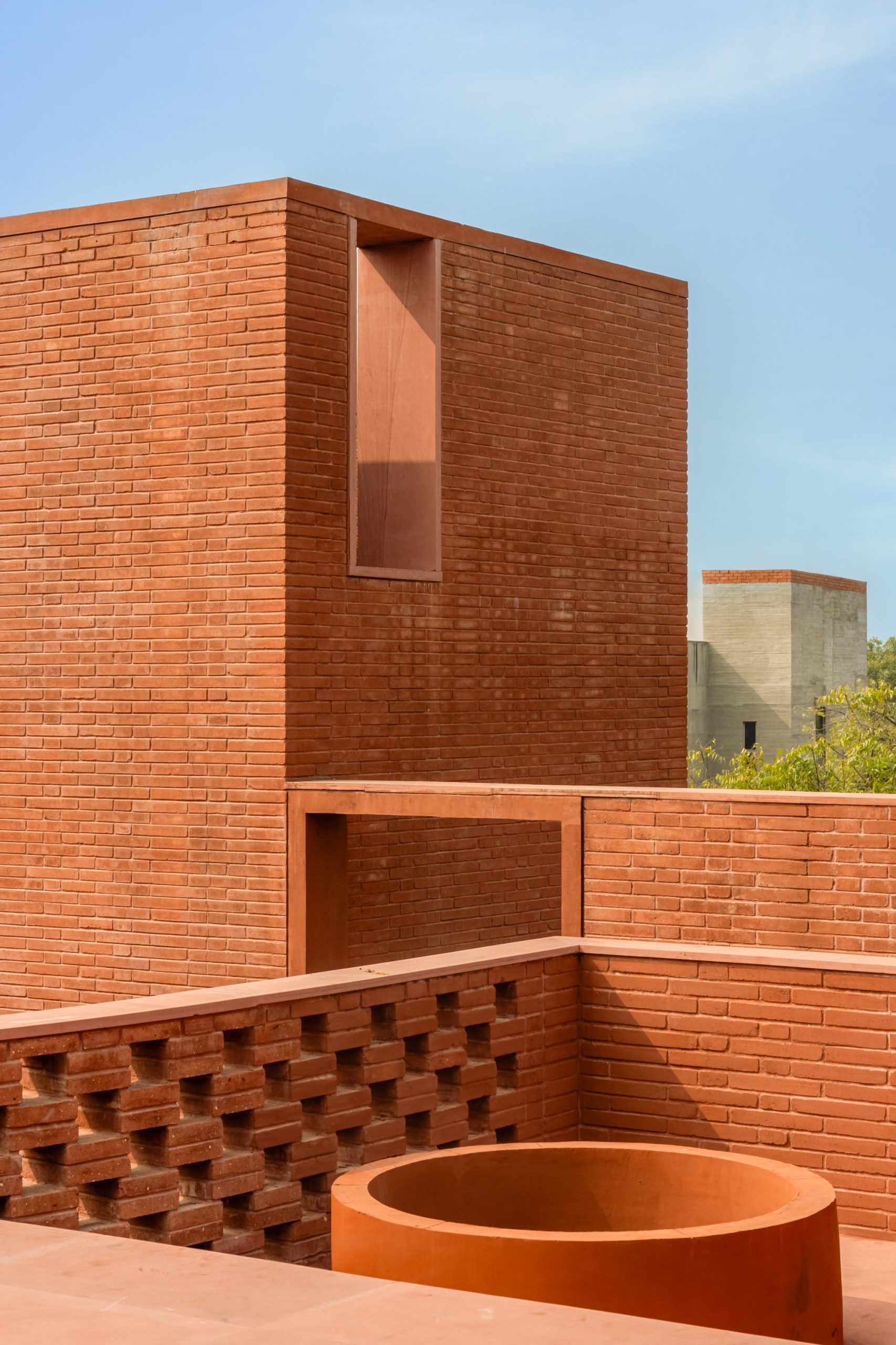 a detail of a contemporary brick home