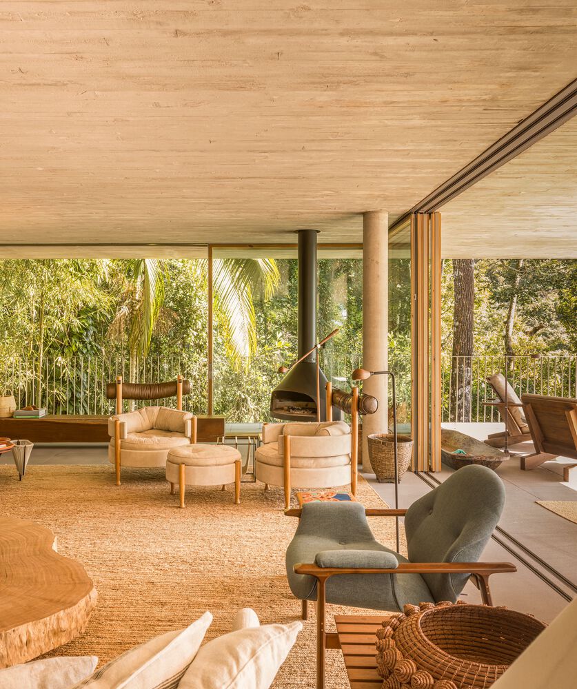 Studio mk27 house design canopy hanging fireplace