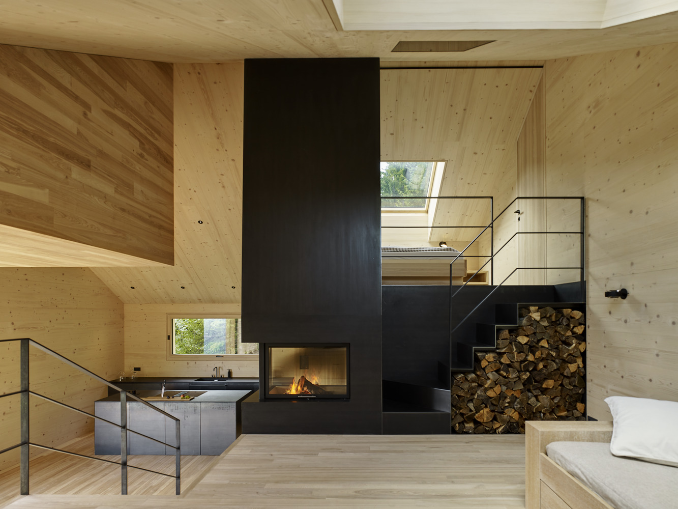 Bregenzerwald Vacation Home from Architektur SCHWEIGHOFER fireplace