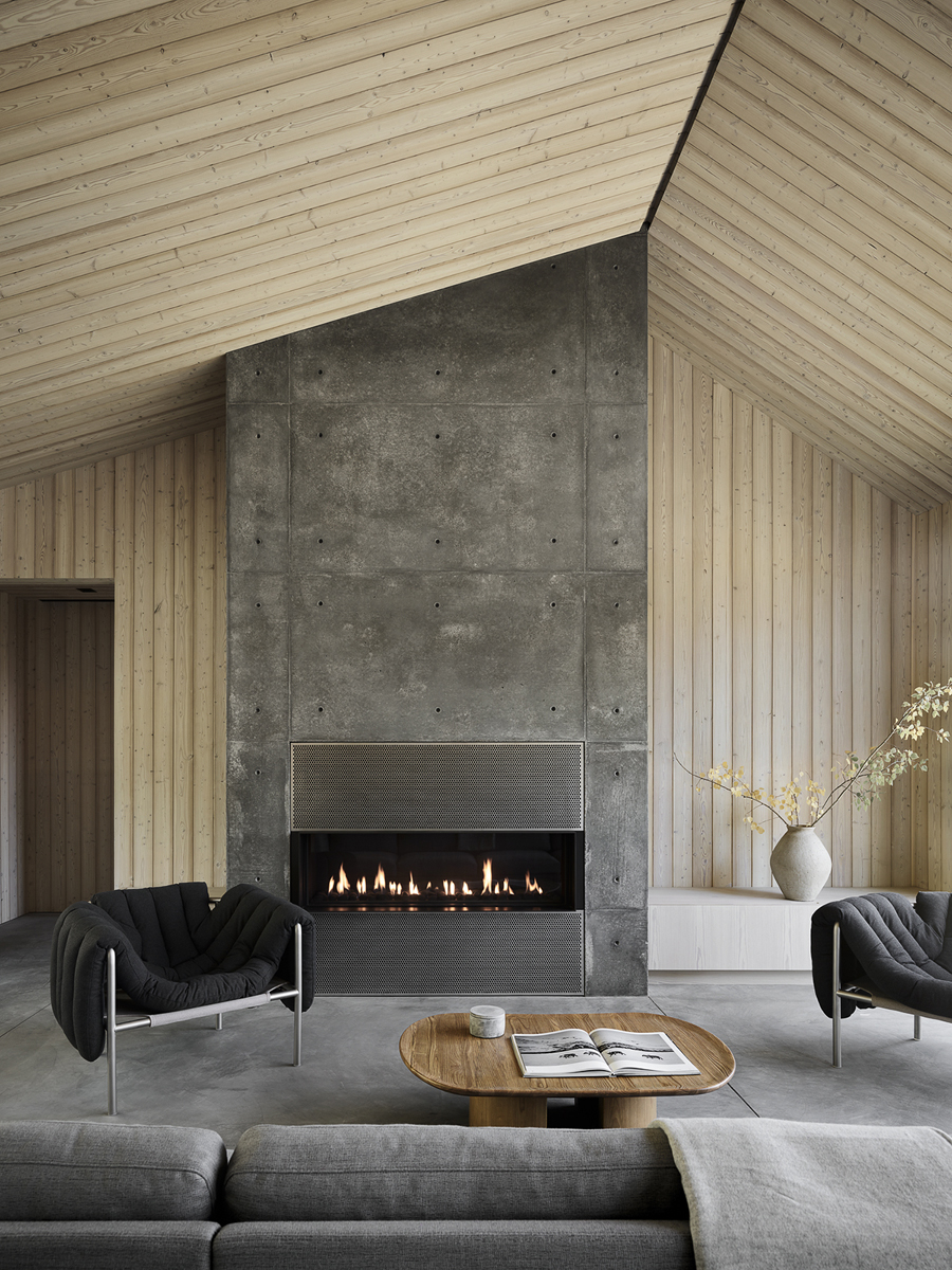 Caju weathered Corten steel house fireplace