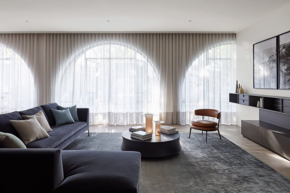 Apartment Complex with Ached Windows Living