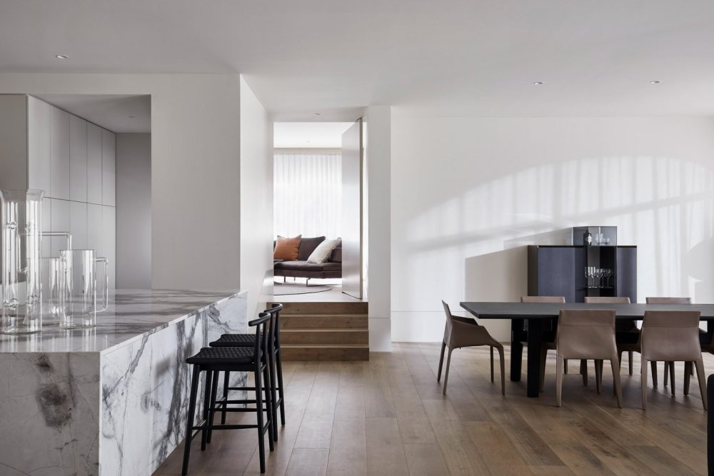 Apartment Complex with Ached Windows dining ara