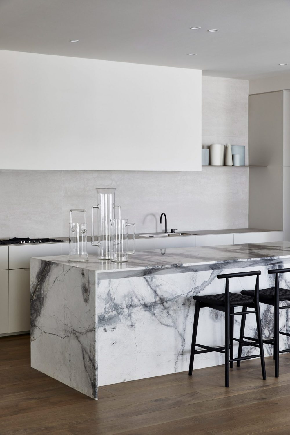 Apartment Complex with Ached Windows marble kitchen island