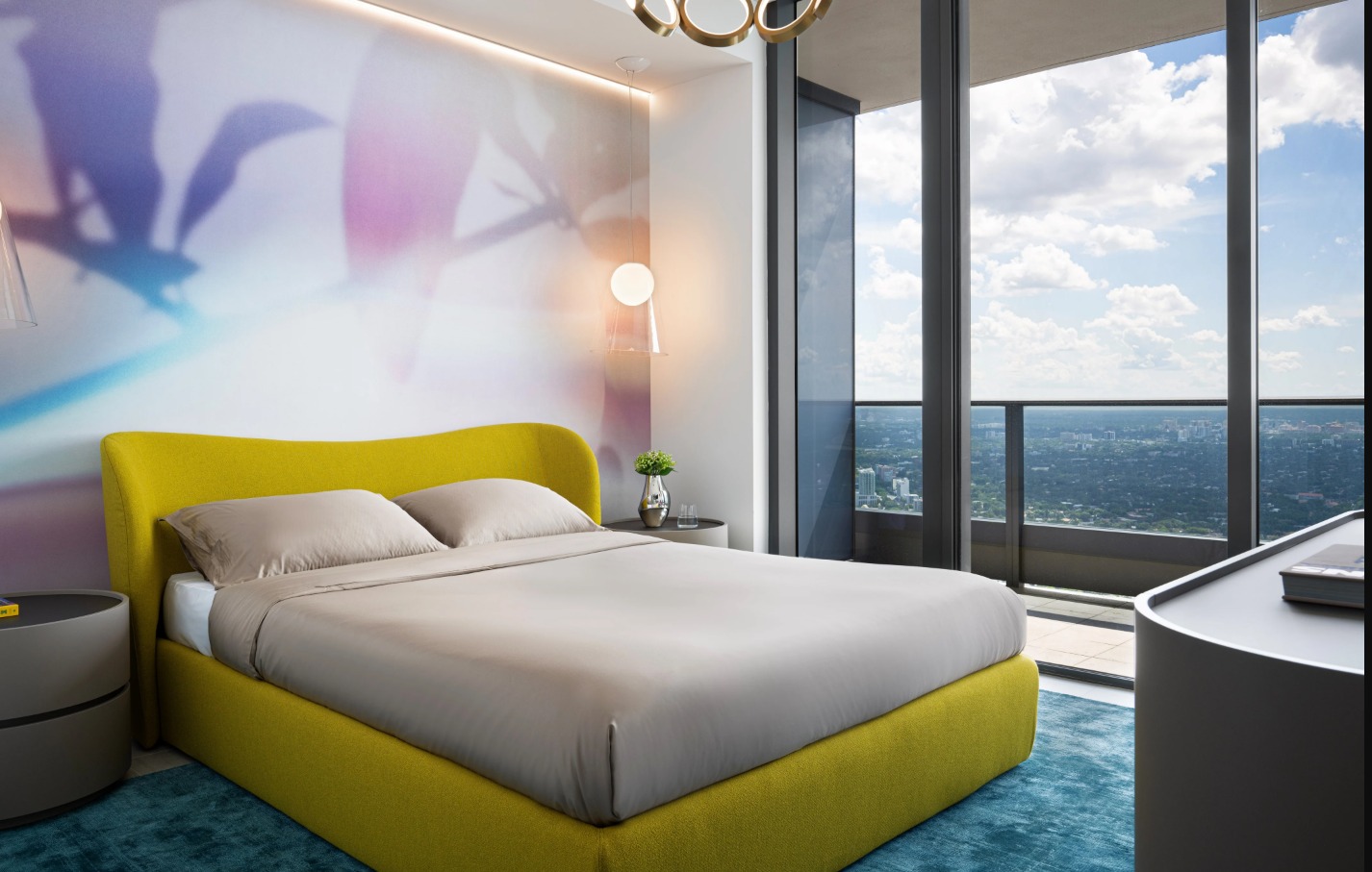 Bedroom with yellow bed