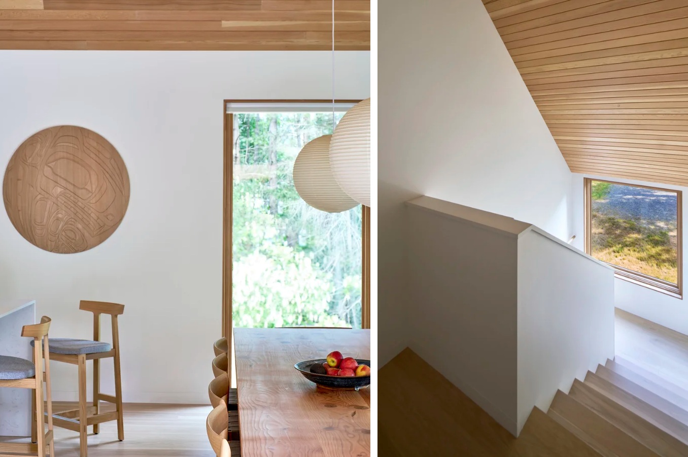 Forest cabin in cedar shingles interior 1