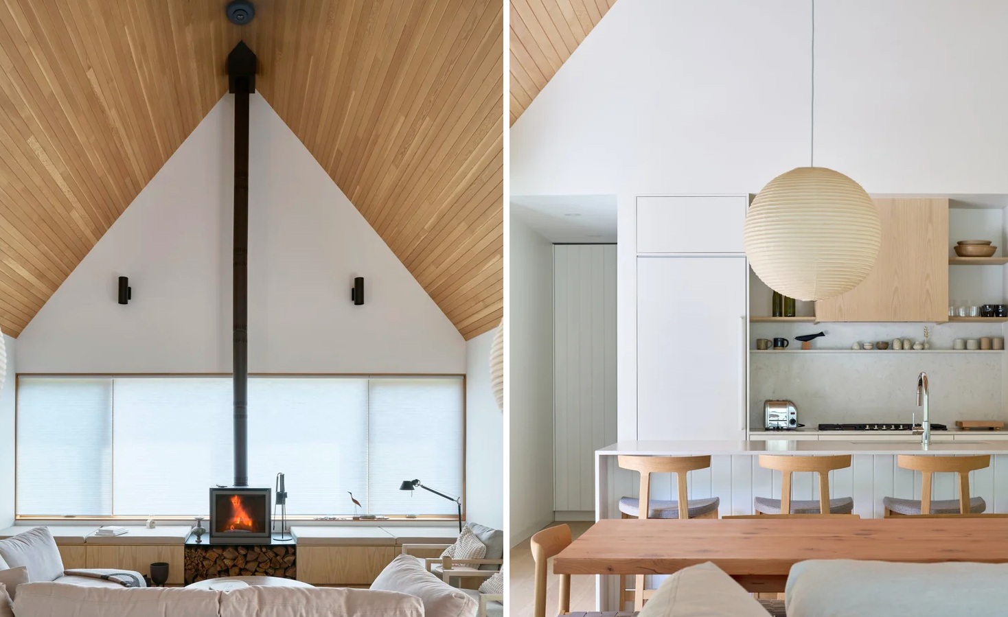 Forest cabin in cedar shingles interior