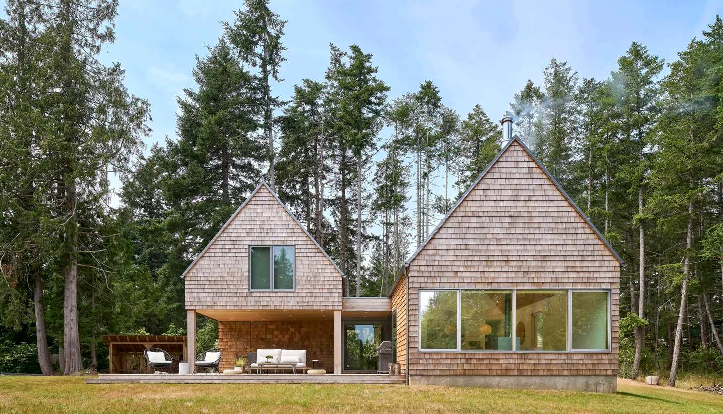 Forest cabin in cedar shingles patio