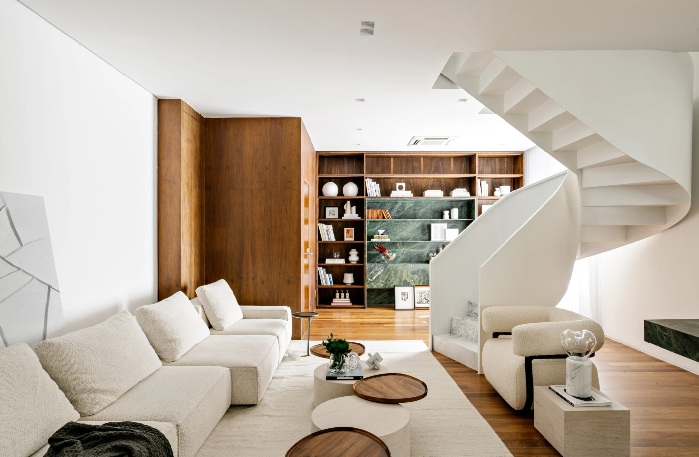 Apartment decor with spiral staircase