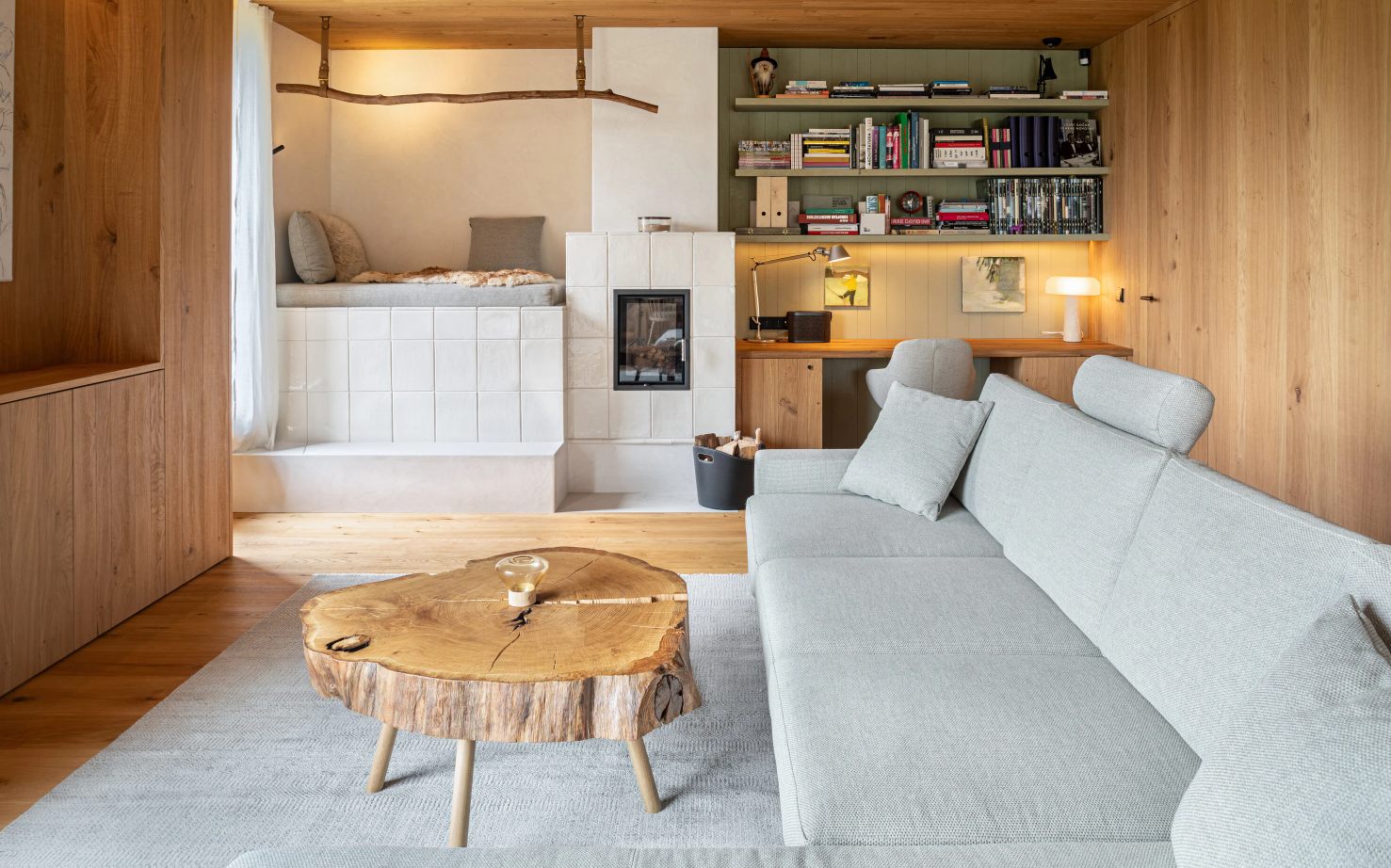 Horni Mala Upa Mountain Chalet OK PLAN ARCHITECTS in Czech Rep living room heating and desk