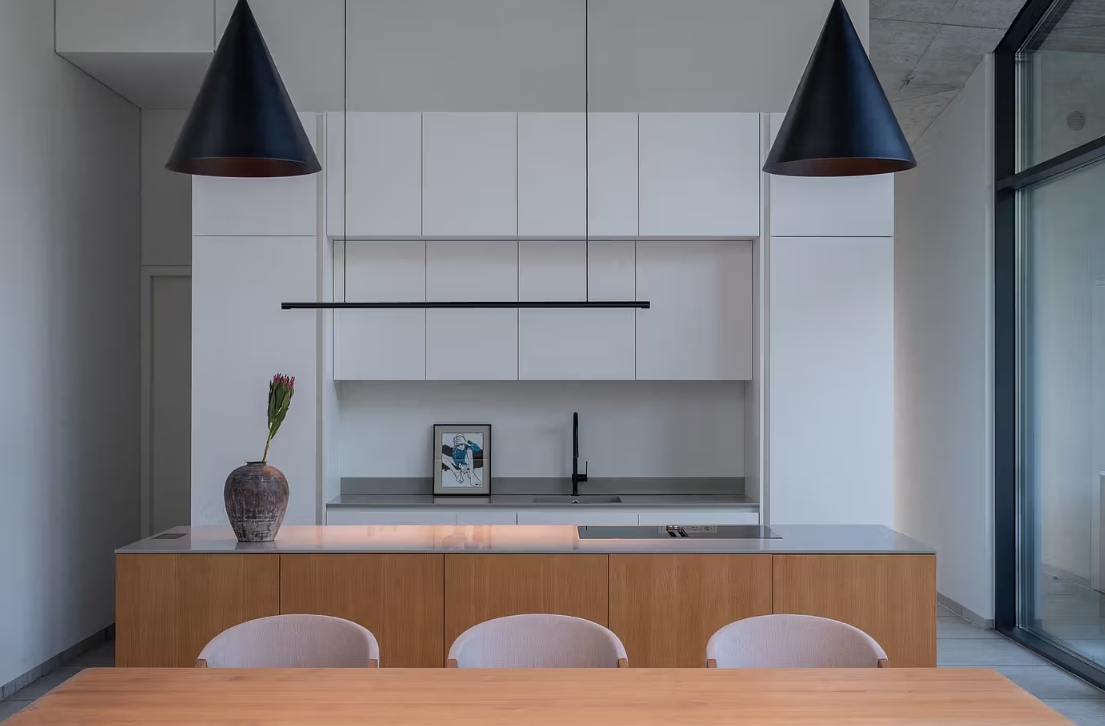 Residential House Kaunas Lithuania white cabinets kitchen