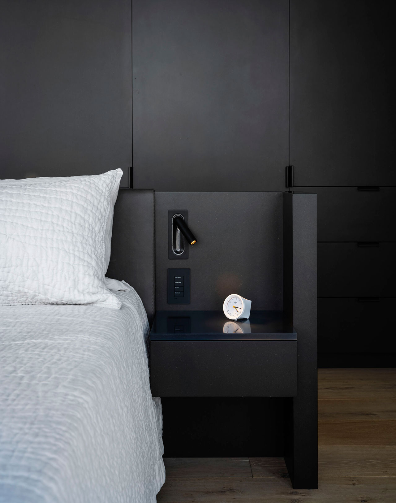 Retreat Design Lake Washington Pattern House by Olson Kundig bedroom night light