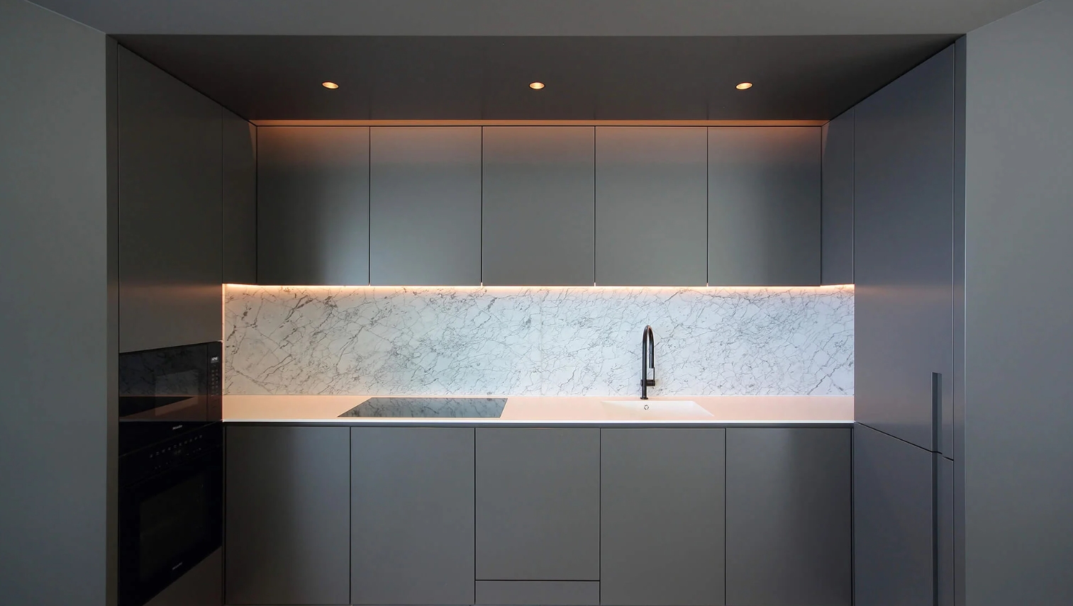 Villa Dellago Italy from Jacopo Mascheroni gray kitchen white marble