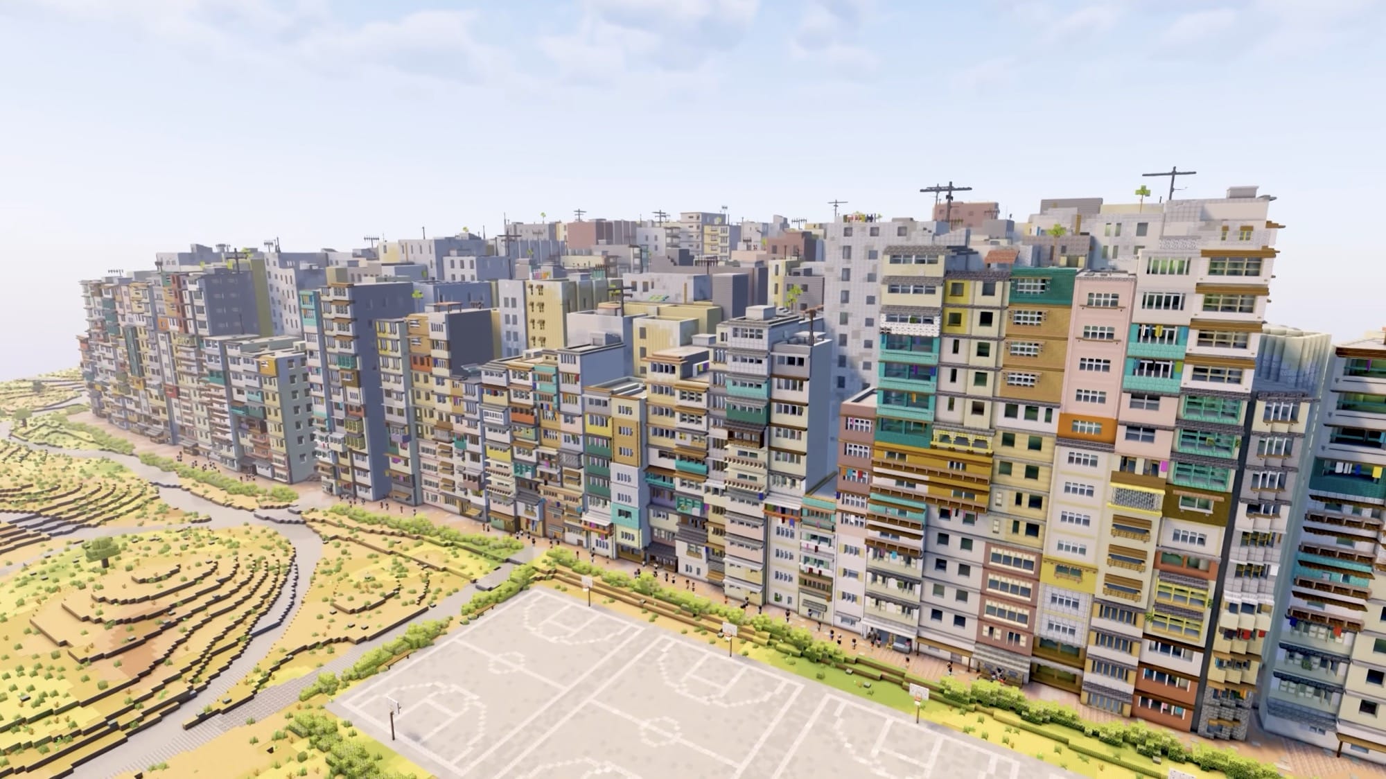 a still from a video by Sluda Builds of a Minecraft version of Kowloon City