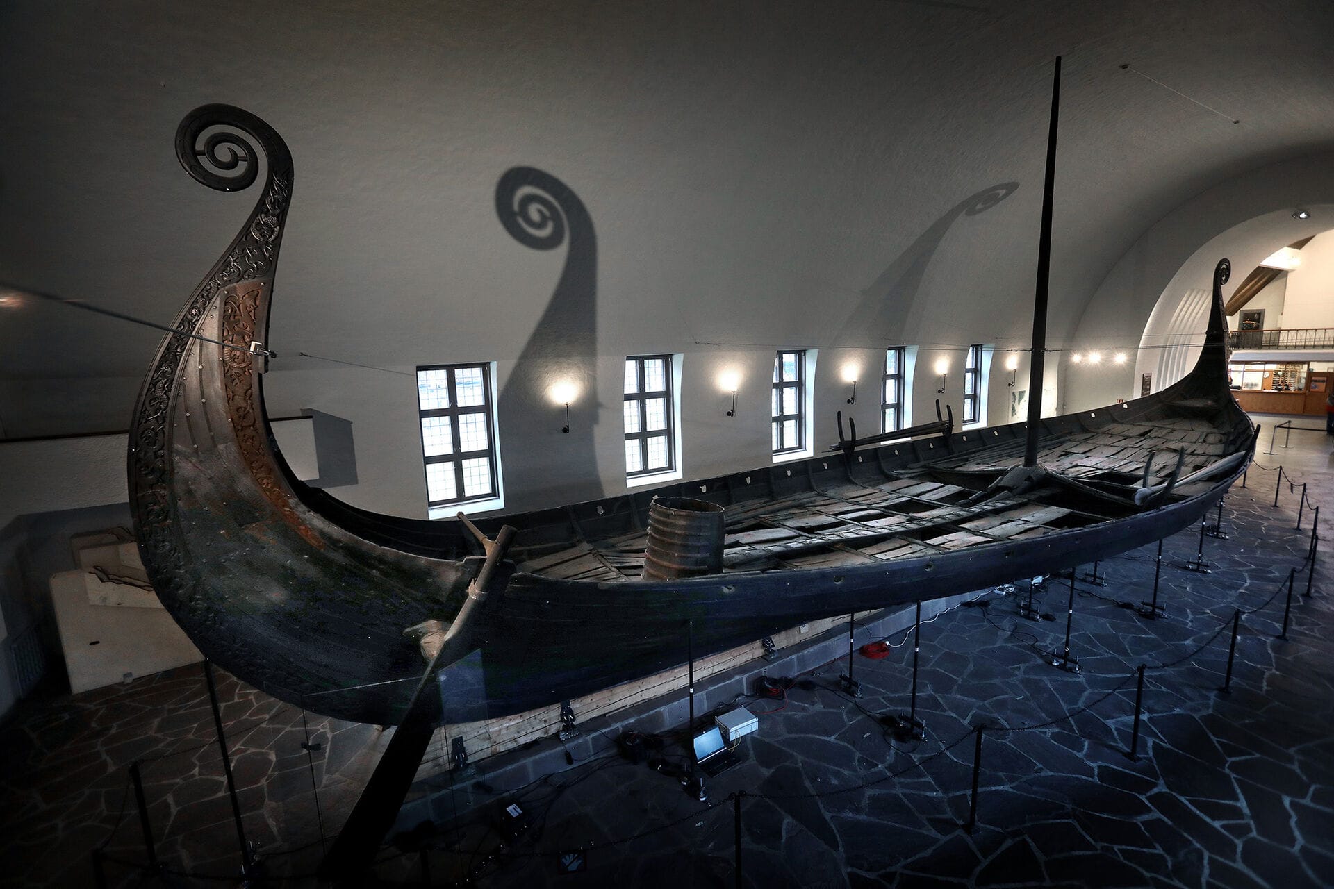 the Oseberg Viking Ship in its former location in the Viking Ship Museum
