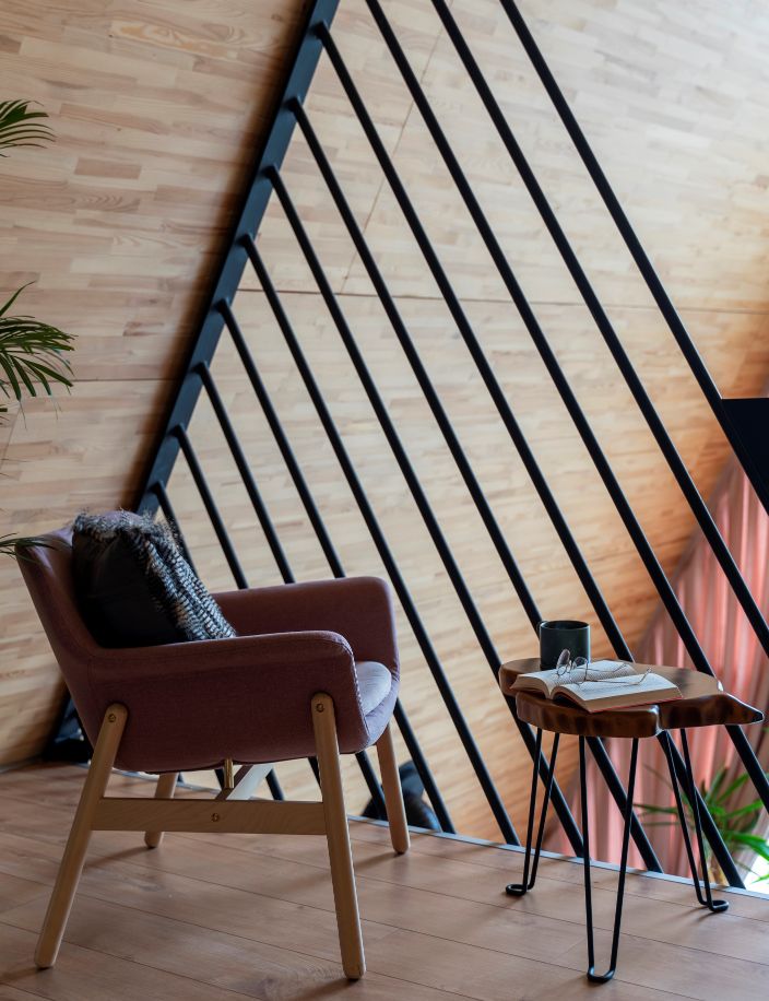 A frame cabin architecture bedroom seating spot