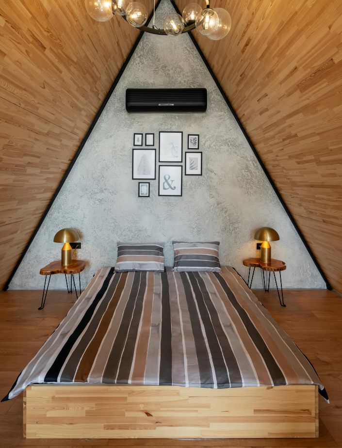 A frame cabin architecture bedroom