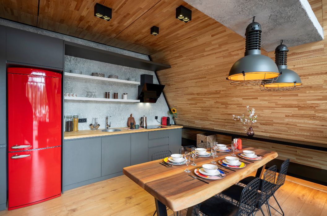 A frame cabin architecture dining kitchen spot