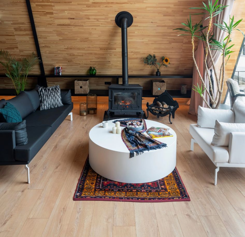 A frame cabin architecture fireplace