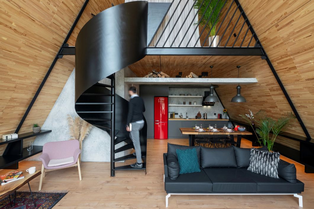 A frame cabin architecture living area