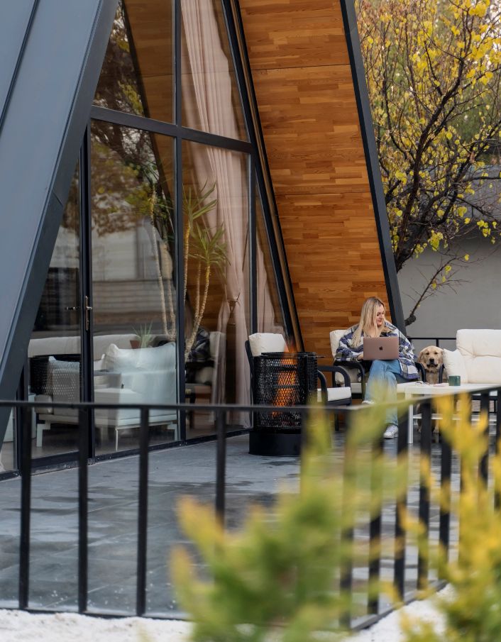 A frame cabin architecture patio