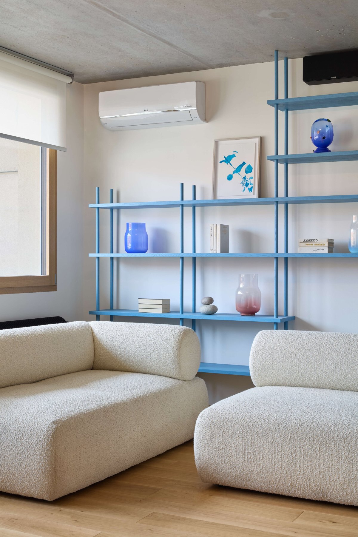 Above the Horizon Simple Apartment Decor blue shelves