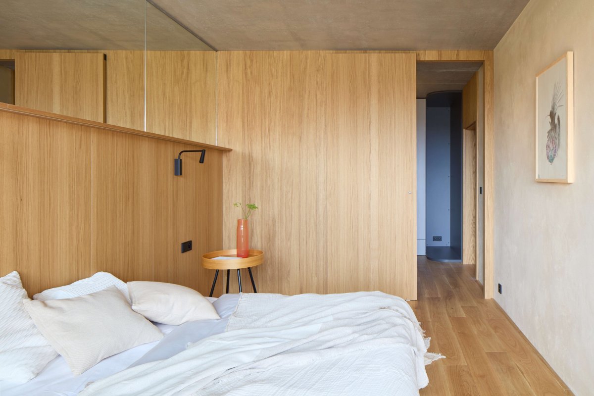 Above the Horizon Simple Apartment Decor wood paneling bedroom