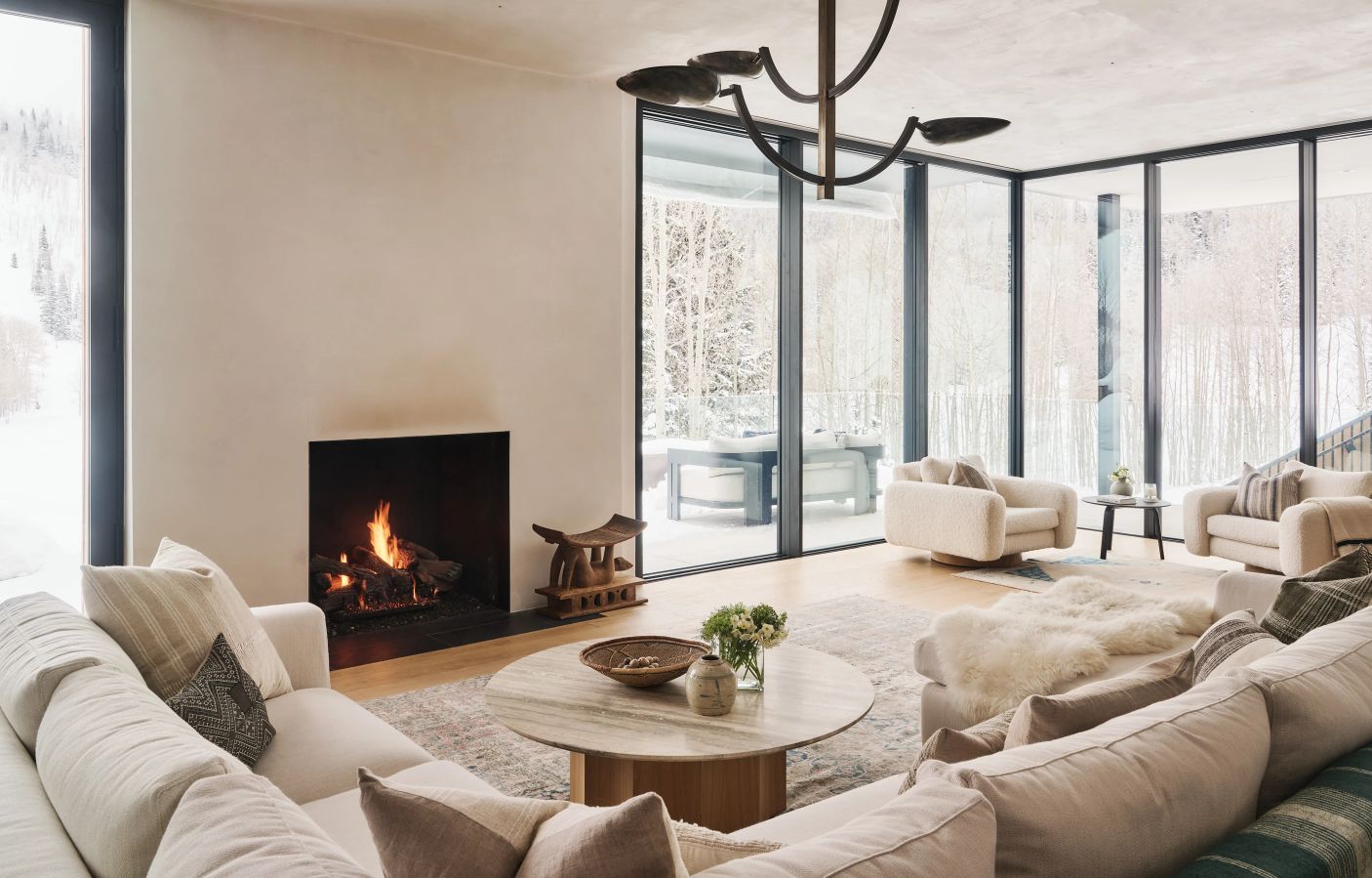 Nest Mountain Modern Cabin cozy living room fireplace