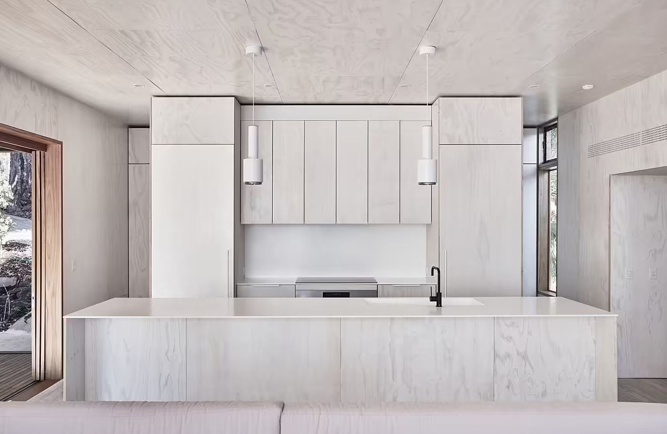 Rama Architecture Container House kitchen planked wood paneled