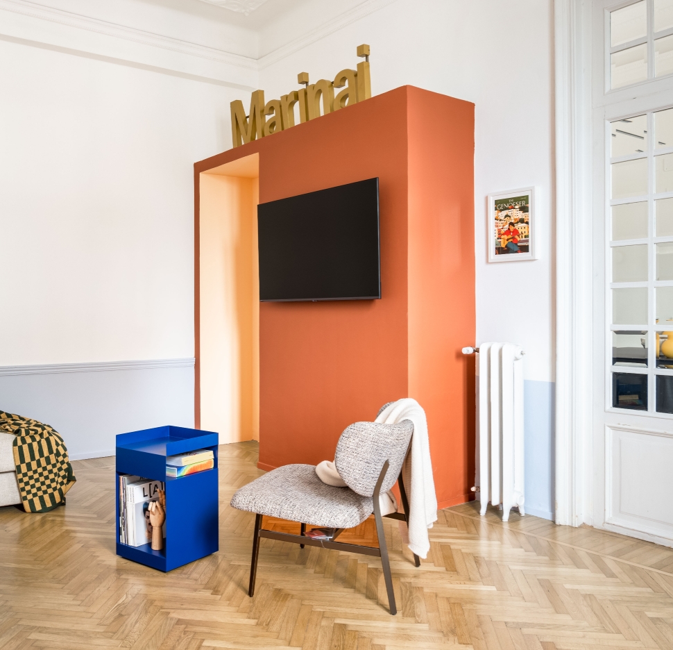 ZaraUno apartment decor by bump studio blue and orange decor accents