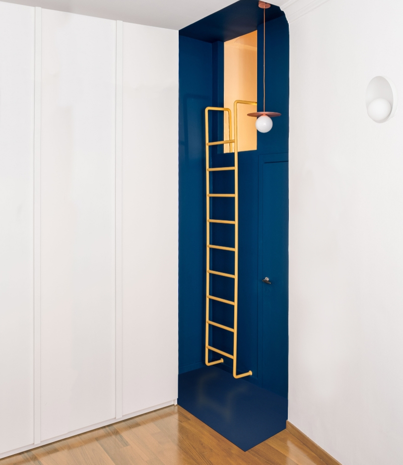 ZaraUno apartment decor by bump studio blue wall paint and yellow color