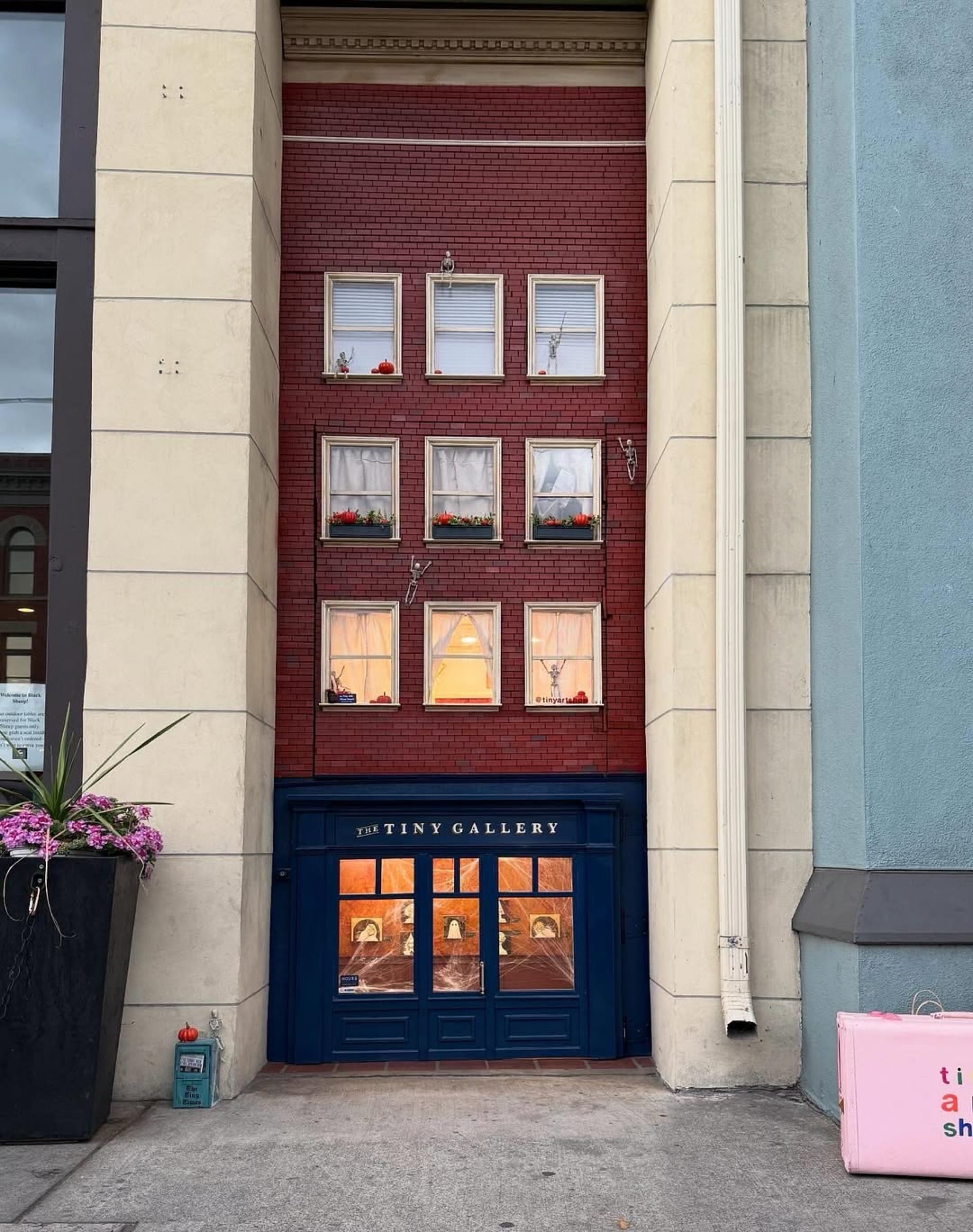 the exterior of a 1/6-scale art gallery in a disused stairwell