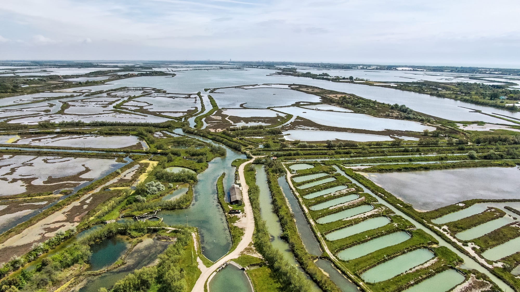 an aerial photo of Valentina Rocco of ponds