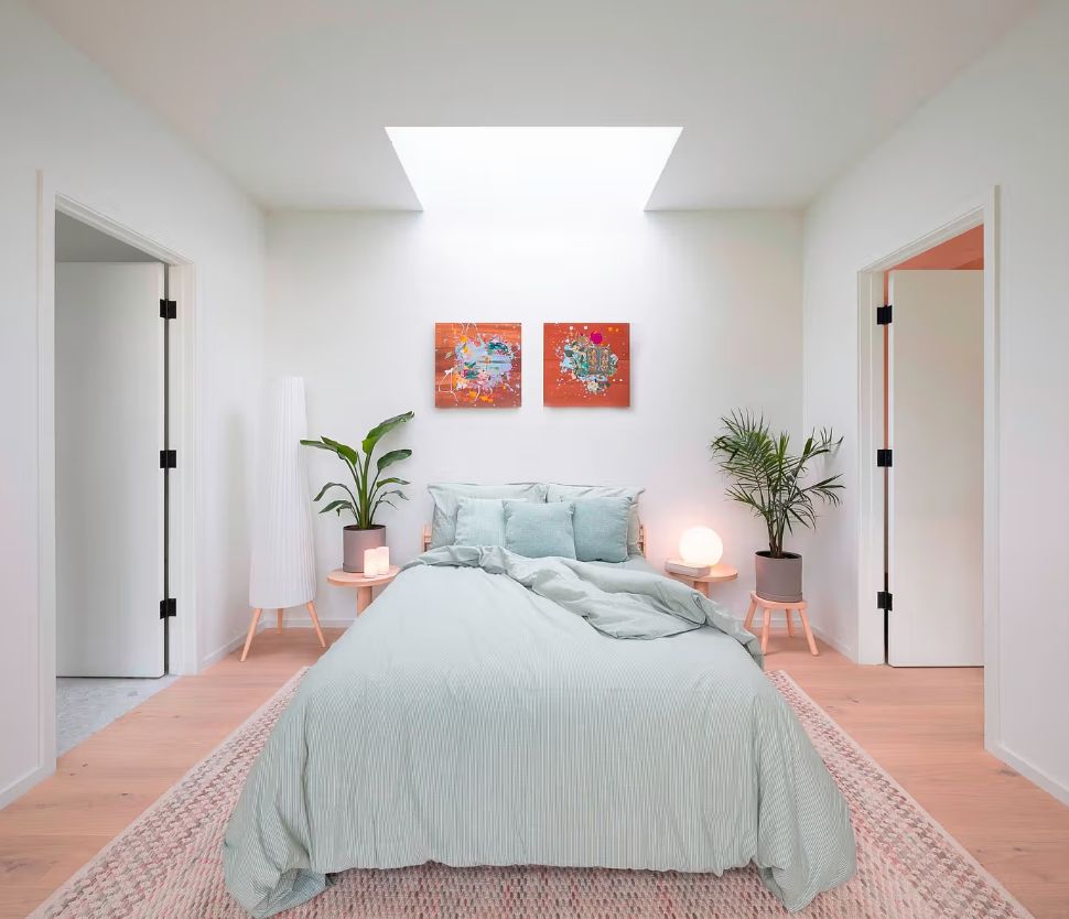 House cedar clad cube Architecture interior design bedroom